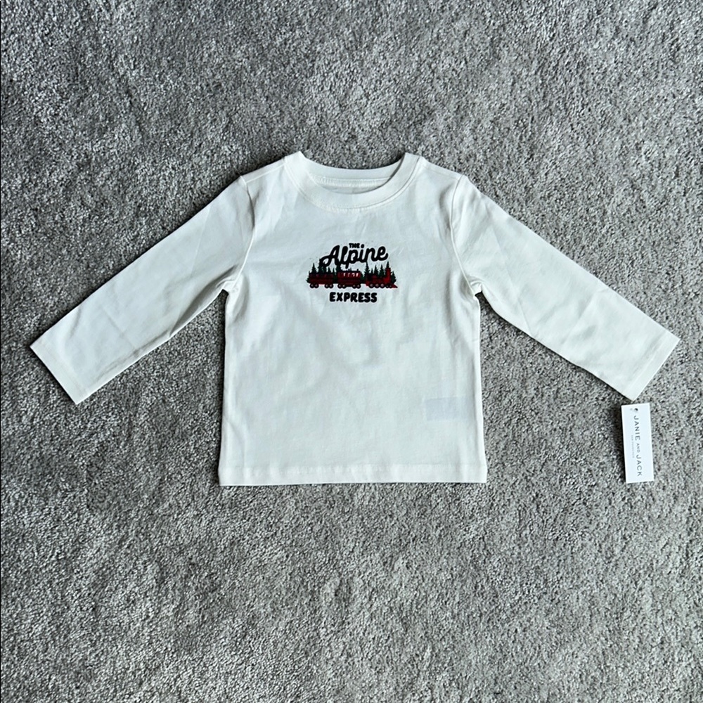 Janie and Jack White Long Sleeve Alpine Train Tee 18-24 months NWT!